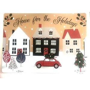 Christmas Placemats Home for the Holiday Vinyl Foam Back Winter Snow Set of 4